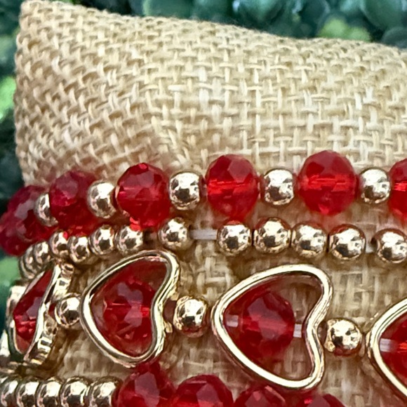 Red and Gold Beaded Charm Bracelet Set Stack - Picture 4 of 5